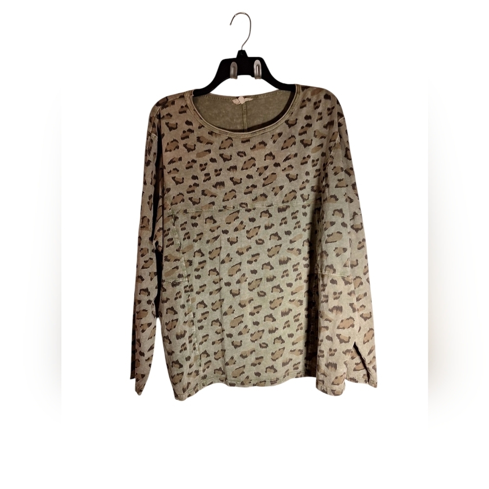 Easel Cheetah Print Oversized Long Sleeved Tunic Top Boho Hippie Comfy LARGE
